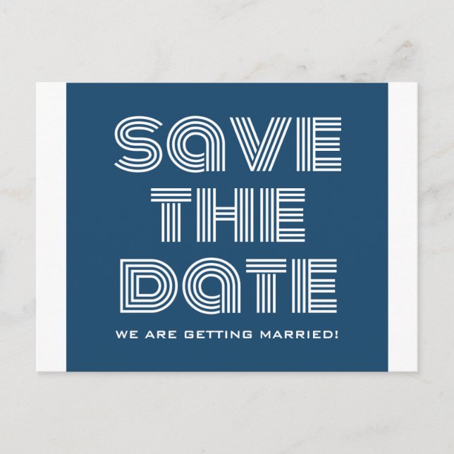 Retro Save the Date Postcard, Blue Announcement Postcard (Front)
