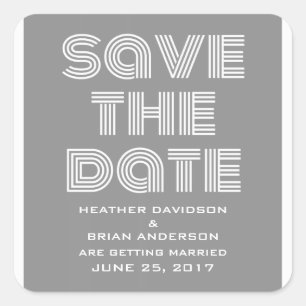 Retro Save the Date Stickers, Grey Square Sticker