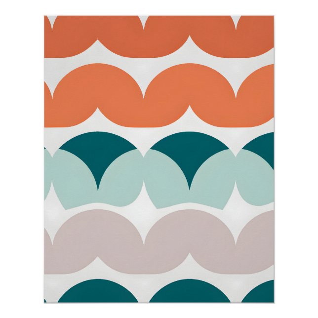 Retro Scallop Pattern in Warm & Cool Tones Poster (Front)