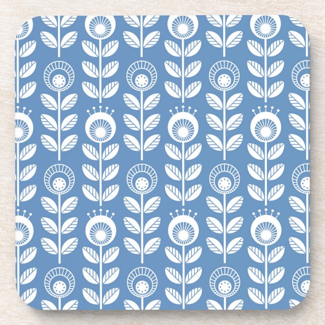 Retro Scandinavian Blue Pattern Coaster (Front)
