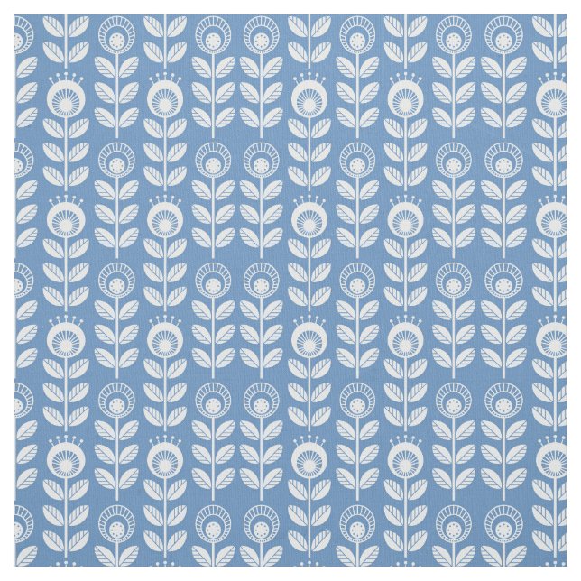 Retro Scandinavian Blue Pattern Fabric (Swatch)