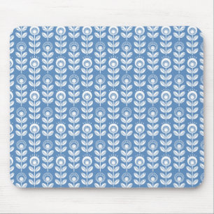 Retro Scandinavian Blue Pattern Mouse Pad