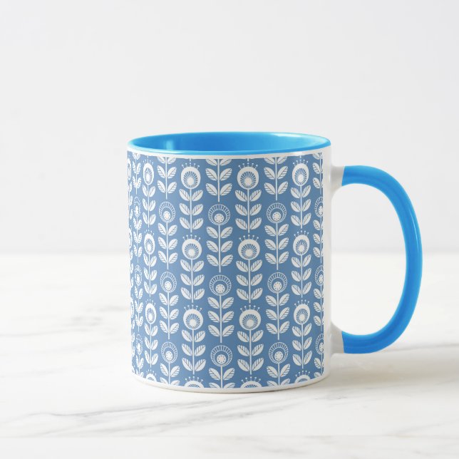 Retro Scandinavian Blue Pattern Mug (Right)