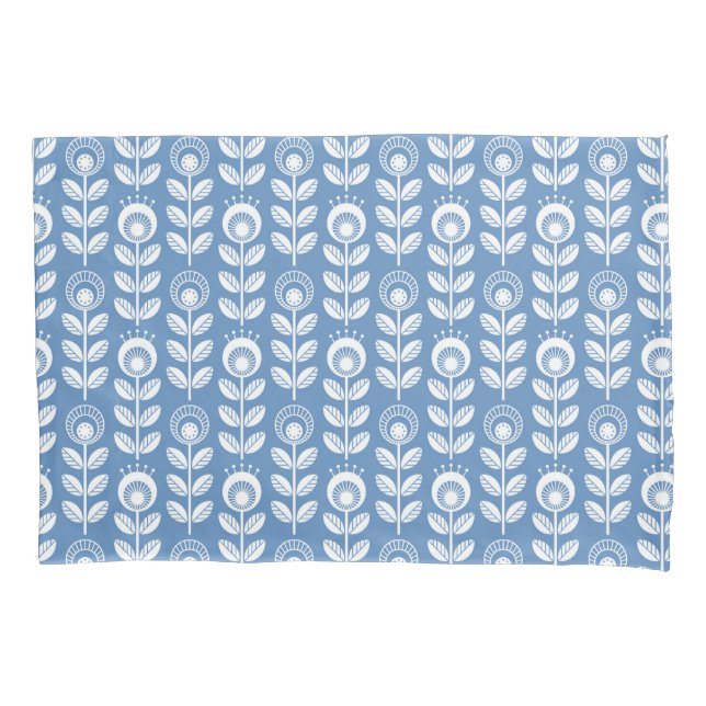 Retro Scandinavian Blue Pattern Pillowcase (Front-Left)