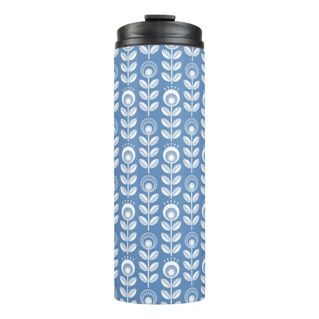 Retro Scandinavian Blue Pattern Thermal Tumbler (Front)
