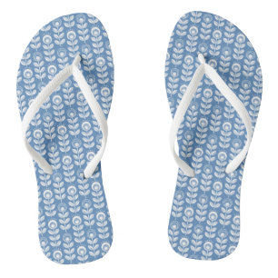 Retro Scandinavian Blue Pattern Thongs