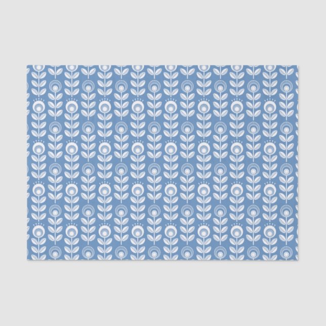 Retro Scandinavian Blue Pattern Tissue Paper (Front)
