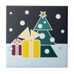 Retro Scandinavian Christmas Tree Gifts Art Ceramic Tile