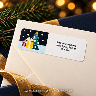 Retro Scandinavian Christmas Tree Gifts Art Return Address Label