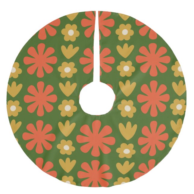 Retro Scandinavian Floral Christmas Brushed Polyester Tree Skirt (Front)