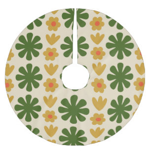 Retro Scandinavian Floral Folk Art Christmas Brushed Polyester Tree Skirt