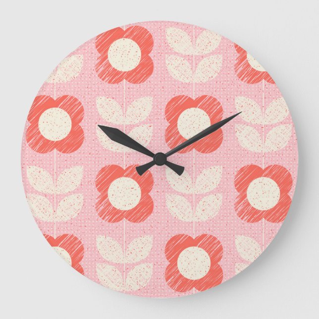 Retro Scandinavian Stylised Floral Seamless Large Clock (Front)