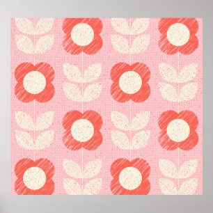 Retro Scandinavian Stylised Floral Seamless Poster