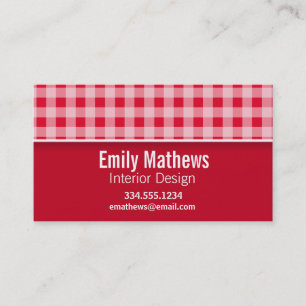 Retro Scarlet Red Gingham; Chequered Business Card