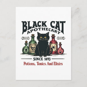 Retro Scary Black Cat Apothecary Witchy Wicca  Holiday Postcard