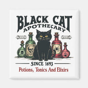 Retro Scary Black Cat Apothecary Witchy Wicca Magnet