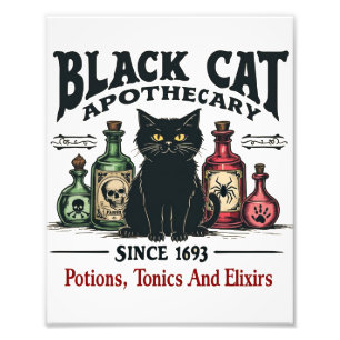 Retro Scary Black Cat Apothecary Witchy Wicca  Photo Print