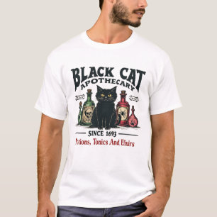 Retro Scary Black Cat Apothecary Witchy Wicca T-Shirt