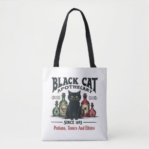 Retro Scary Black Cat Apothecary Witchy Wicca Tote Bag