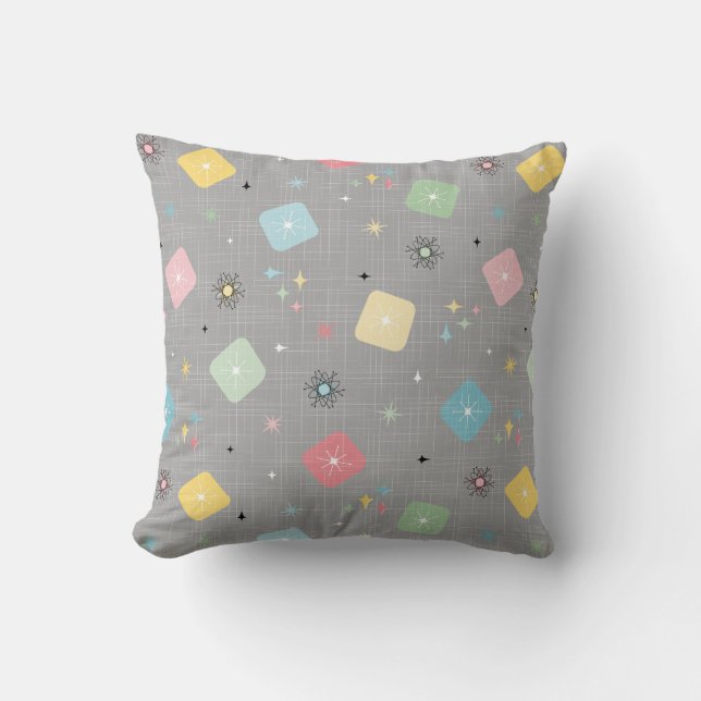 Retro Scattered Atomic Star Explosions Pattern Cushion (Front)