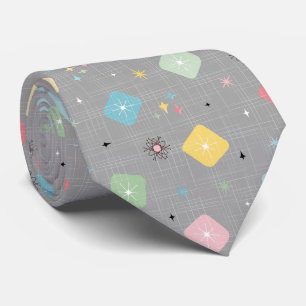 Retro Scattered Atomic Star Explosions Pattern Tie