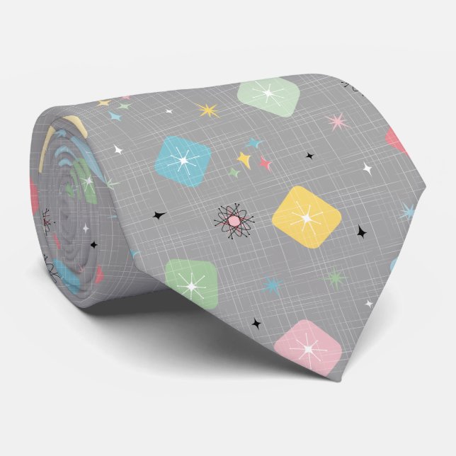 Retro Scattered Atomic Star Explosions Pattern Tie (Rolled)