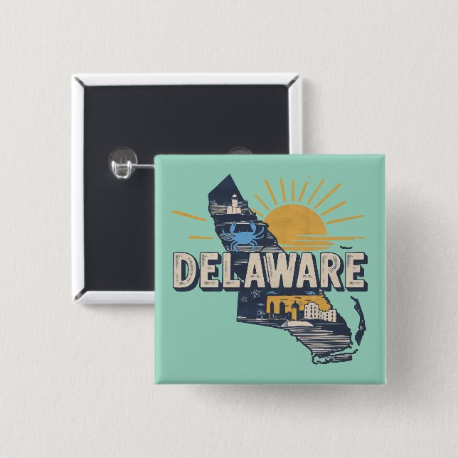 Retro Scenic Delaware Silhouette 15 Cm Square Badge (Front & Back)