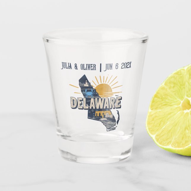 Retro Scenic Delaware Silhouette Personalised Shot Glass (Front)