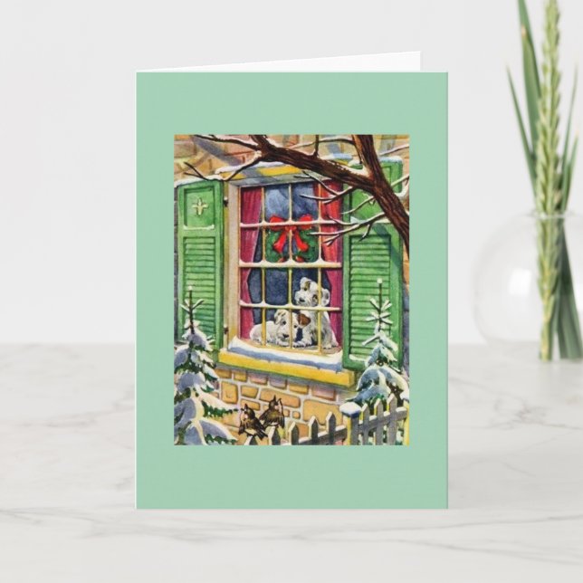 Retro Schnauzer Puppy Christmas Card (Front)