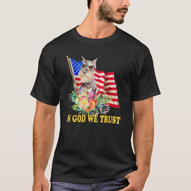 Retro Schnauzer Us Flag In God We Trust July 4th U T-Shirt (Front)