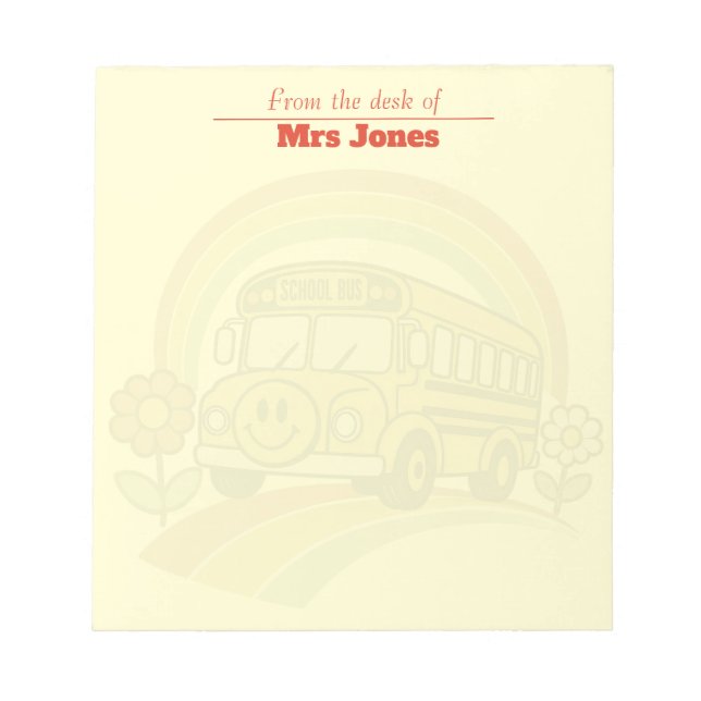 Retro School Bus Personalised "From the Desk Of"  Notepad (Front)