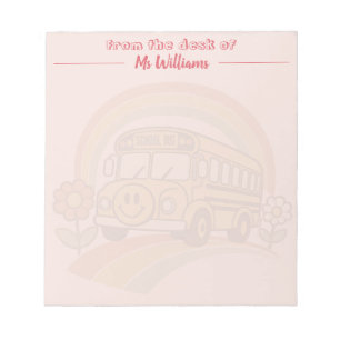 Retro School Bus Personalised Notepad — Blush Pink