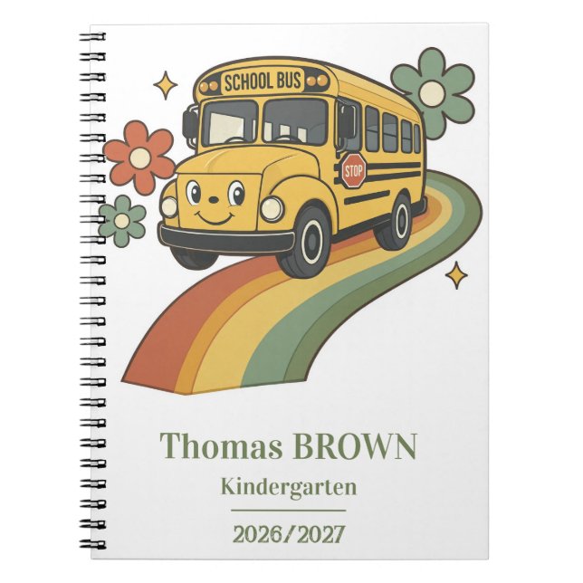Retro School Bus Rainbow Kindergarten Notebook (Front)