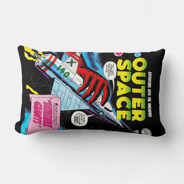 Retro Sci-Fi Adventure Outer Space Comics Cover Lumbar Cushion (Front)