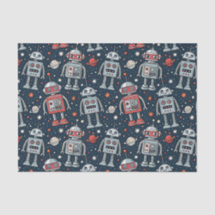 Retro Sci-Fi Adventure Space Robots Comic Pattern Tissue Paper