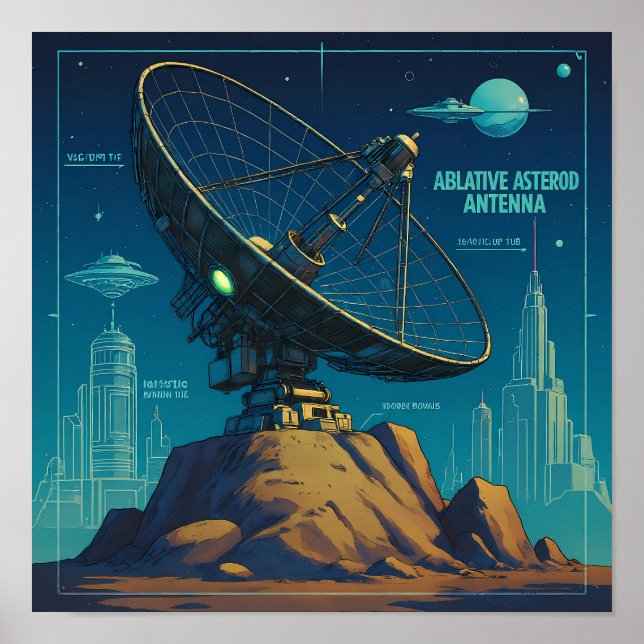 Retro Sci-Fi Blueprint Technical Wallpaper Poster (Front)