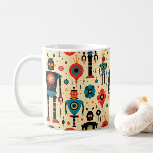 Retro Sci Fi Cartoon Robot Pattern Coffee Mug