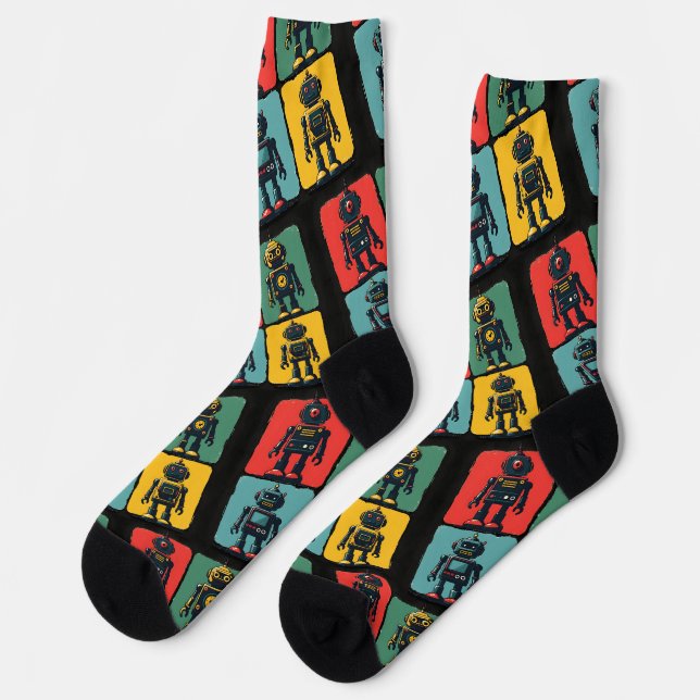Retro Sci Fi Cartoon Robots Socks (Left)