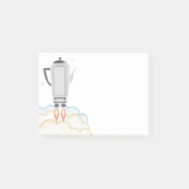 Retro sci-fi coffee pot percolator rocket ship post-it notes (Front)