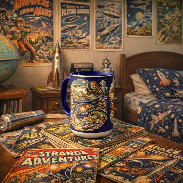 Retro Sci-Fi Comic Book Art Vignettes Pattern Mug (Creator Uploaded)