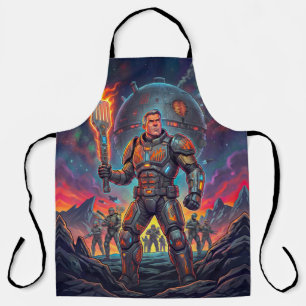 Retro Sci Fi Comic Galactic Grill Master Funny BBQ Apron