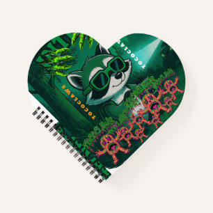 Retro Sci-Fi Comic Racoon Artwork with Neon Green Notebook