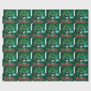 Retro Sci-Fi Comic Racoon Artwork with Neon Green Wrapping Paper