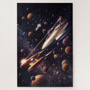 Retro Sci-Fi Fantasy Space Battle Art Jigsaw Puzzle