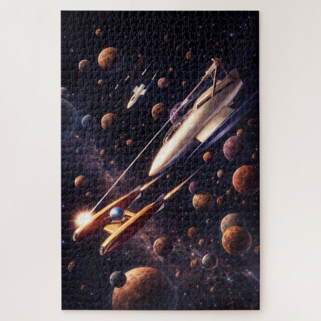 Retro Sci-Fi Fantasy Space Battle Art Jigsaw Puzzle (Vertical)