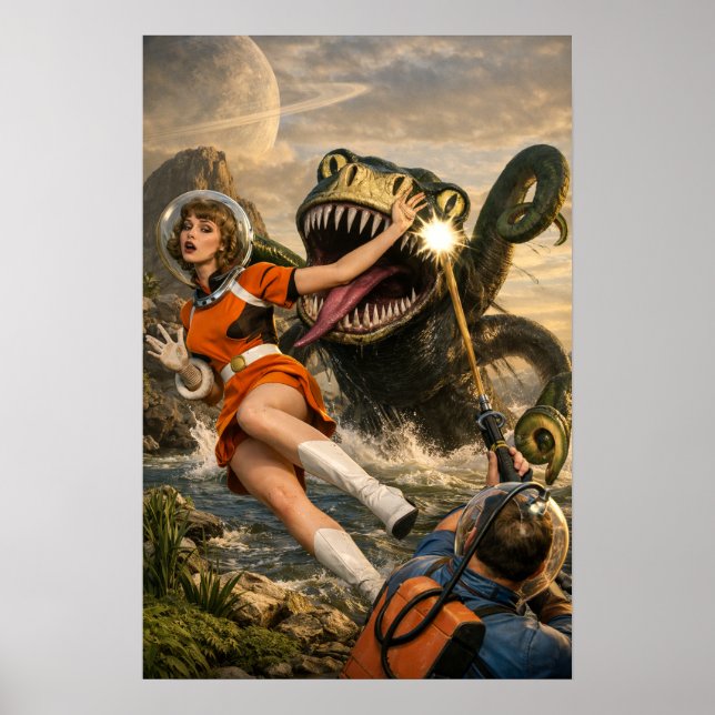 Retro Sci-Fi Fantasy Space Monster Art Poster (Front)