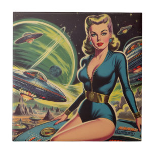 Retro Sci Fi Girl Ceramic Tile