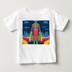 Retro Sci-Fi Hero Over Cityscape Baby T-Shirt