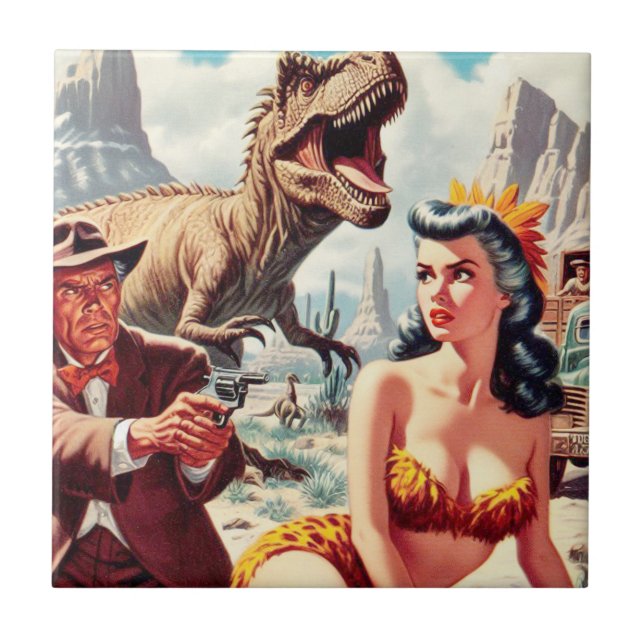 Retro Sci-Fi Pin Up Ceramic Tile (Front)