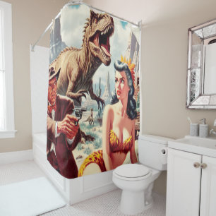 Retro Sci-Fi Pin Up Shower Curtain